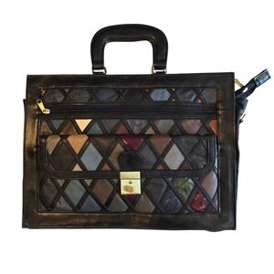 Vintage 80s Mido Patchwork Leather Harlequin Attache Briefcase Bag Multi Color